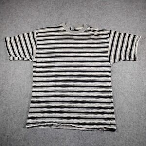 Vintage Rush Mens Striped T-Shirt Black White‎ Gray Made in USA Large